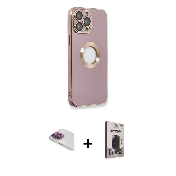 MARSİLYAN™- iPhone 13 Pro Max Kılıf İz Form Serisi - Siyah Bilvis Hayalet Cam Ekran Koruyucu + Pers Alüminyum Kamera Lens - GI