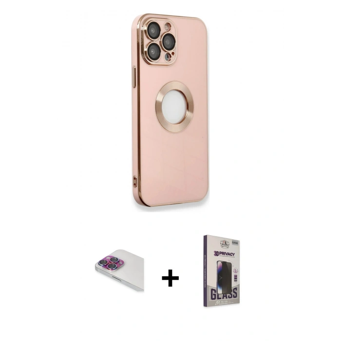 MARSİLYAN™- iPhone 13 Pro Max Kılıf İz Form Serisi - Siyah Bilvis Hayalet Cam Ekran Koruyucu + Pers Alüminyum Kamera Lens - GI