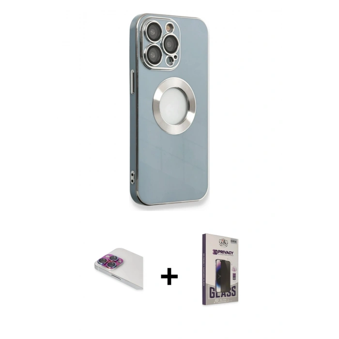MARSİLYAN™- iPhone 13 Pro Max Kılıf İz Form Serisi - Siyah Bilvis Hayalet Cam Ekran Koruyucu + Pers Alüminyum Kamera Lens - GI