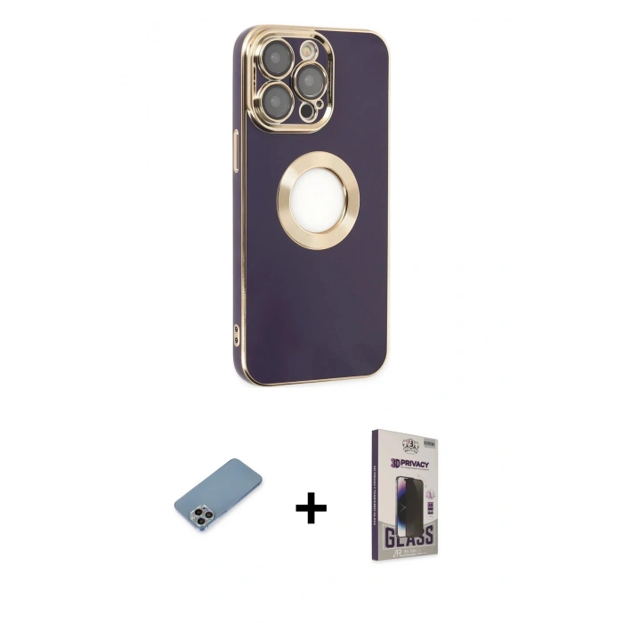 MARSİLYAN™- iPhone 13 Pro Max Kılıf İz Form Serisi - Siyah Bilvis Hayalet Cam Ekran Koruyucu + Shine Kamera Lens Koruma Cam - GI