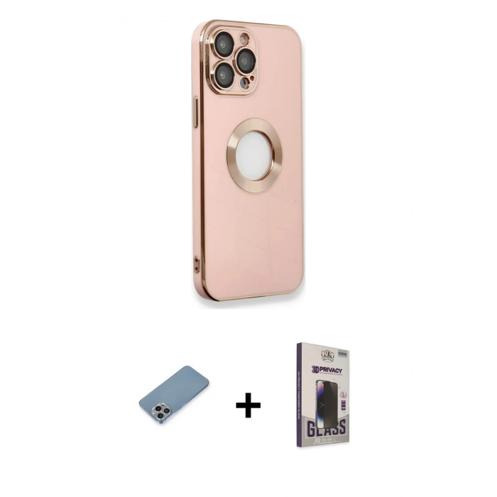 MARSİLYAN™- iPhone 13 Pro Max Kılıf İz Form Serisi - Siyah Bilvis Hayalet Cam Ekran Koruyucu + Shine Kamera Lens Koruma Cam - GI