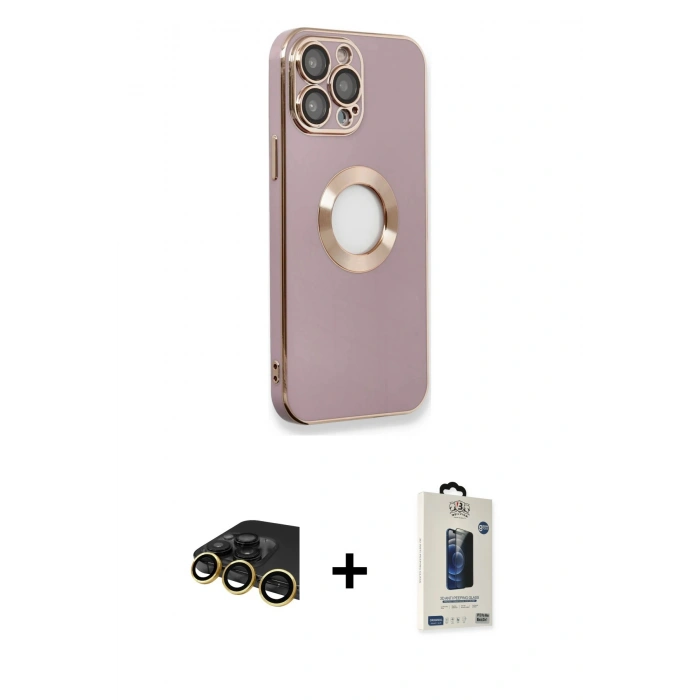 MARSİLYAN™- iPhone 13 Pro Max Kılıf İz Form Serisi - Siyah Bilvis Hayalet Cam Ekran Koruyucu + Raze Metal Kamera Lens - GD