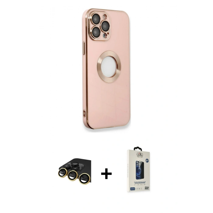 MARSİLYAN™- iPhone 13 Pro Max Kılıf İz Form Serisi - Siyah Bilvis Hayalet Cam Ekran Koruyucu + Raze Metal Kamera Lens - GD