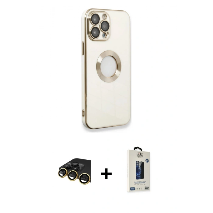 MARSİLYAN™- iPhone 13 Pro Max Kılıf İz Form Serisi - Siyah Bilvis Hayalet Cam Ekran Koruyucu + Raze Metal Kamera Lens - GD