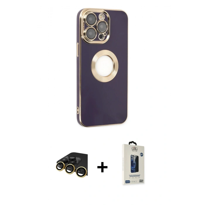 MARSİLYAN™- iPhone 13 Pro Max Kılıf İz Form Serisi - Siyah Bilvis Hayalet Cam Ekran Koruyucu + Raze Metal Kamera Lens - GD
