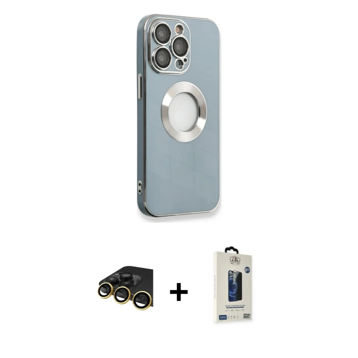 MARSİLYAN™- iPhone 13 Pro Max Kılıf İz Form Serisi - Siyah Bilvis Hayalet Cam Ekran Koruyucu + Raze Metal Kamera Lens - GD