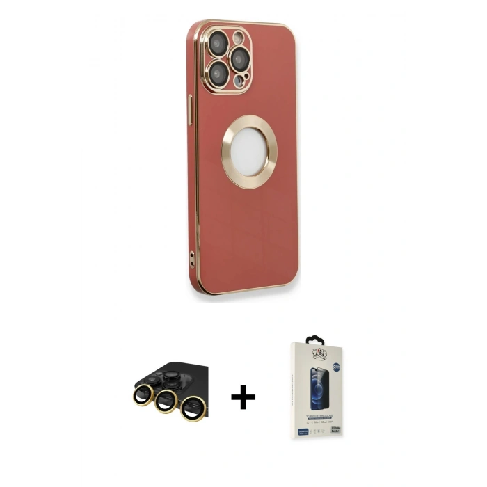MARSİLYAN™- iPhone 13 Pro Max Kılıf İz Form Serisi - Siyah Bilvis Hayalet Cam Ekran Koruyucu + Raze Metal Kamera Lens - GD