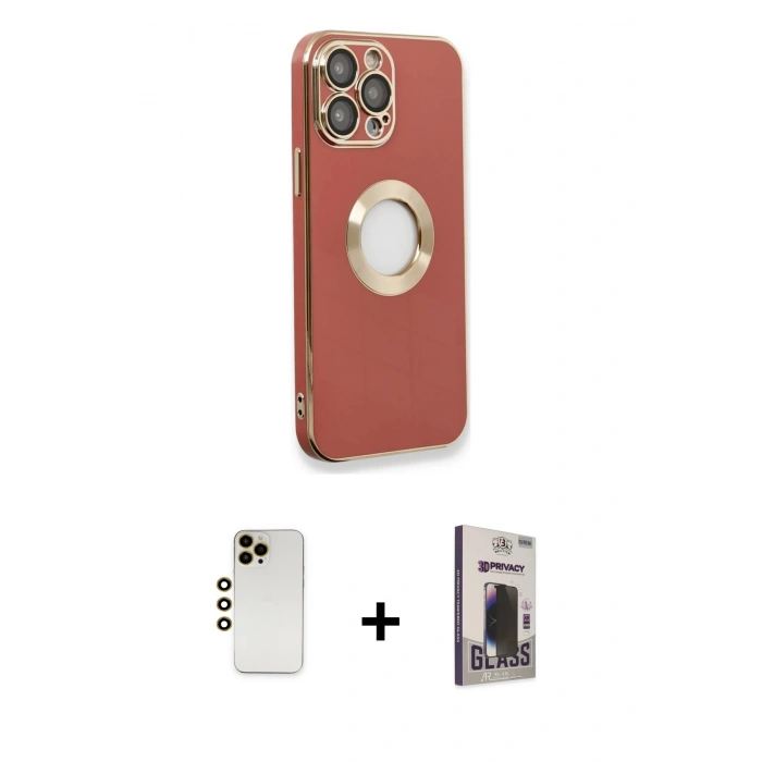 MARSİLYAN™- iPhone 13 Pro Max Kılıf İz Form Serisi - Siyah Bilvis Hayalet Cam Ekran Koruyucu + Shine Kamera Lens - GD