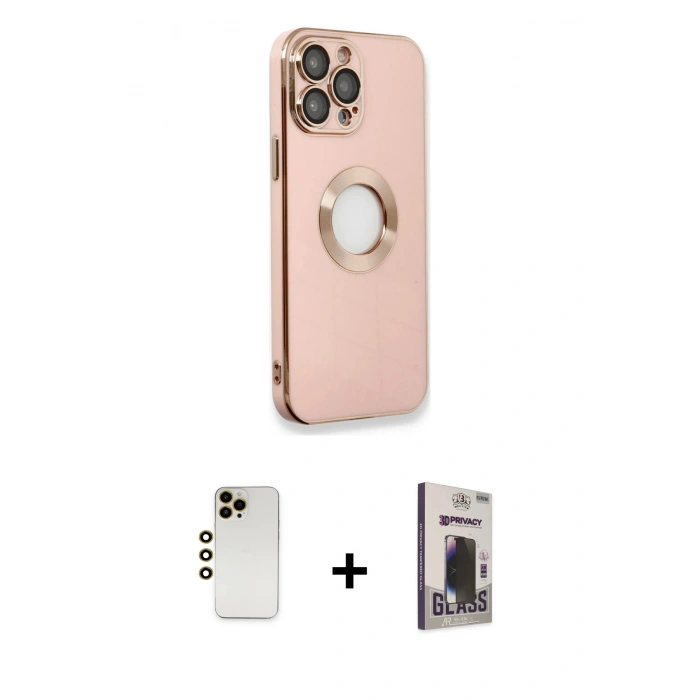 MARSİLYAN™- iPhone 13 Pro Max Kılıf İz Form Serisi - Siyah Bilvis Hayalet Cam Ekran Koruyucu + Shine Kamera Lens - GD