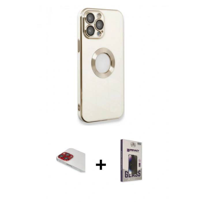 MARSİLYAN™- iPhone 13 Pro Max Kılıf İz Form Serisi - Siyah Bilvis Hayalet Cam Ekran Koruyucu + Pers Alüminyum Kamera Lens - KI