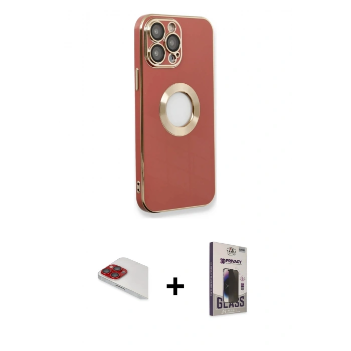 MARSİLYAN™- iPhone 13 Pro Max Kılıf İz Form Serisi - Siyah Bilvis Hayalet Cam Ekran Koruyucu + Pers Alüminyum Kamera Lens - KI