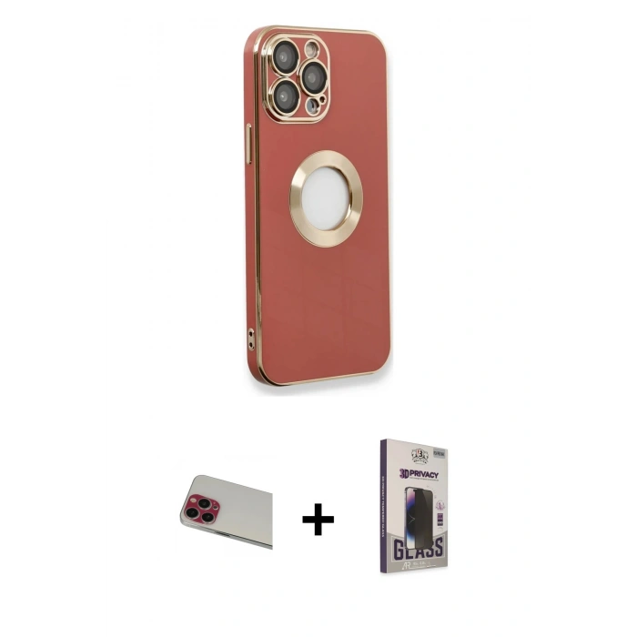 MARSİLYAN™- iPhone 13 Pro Max Kılıf İz Form Serisi - Siyah Bilvis Hayalet Cam Ekran Koruyucu + Rainbow Kamera Lens Koruma Cam - KI