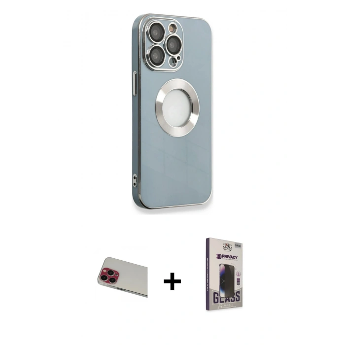 MARSİLYAN™- iPhone 13 Pro Max Kılıf İz Form Serisi - Siyah Bilvis Hayalet Cam Ekran Koruyucu + Rainbow Kamera Lens Koruma Cam - KI