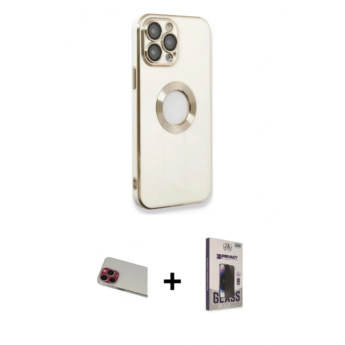 MARSİLYAN™- iPhone 13 Pro Max Kılıf İz Form Serisi - Siyah Bilvis Hayalet Cam Ekran Koruyucu + Rainbow Kamera Lens Koruma Cam - KI
