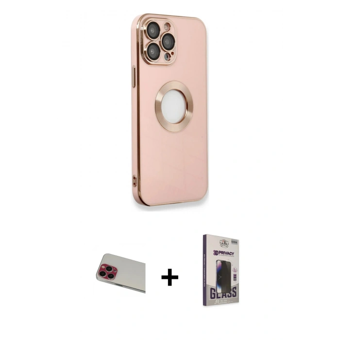 MARSİLYAN™- iPhone 13 Pro Max Kılıf İz Form Serisi - Siyah Bilvis Hayalet Cam Ekran Koruyucu + Rainbow Kamera Lens Koruma Cam - KI