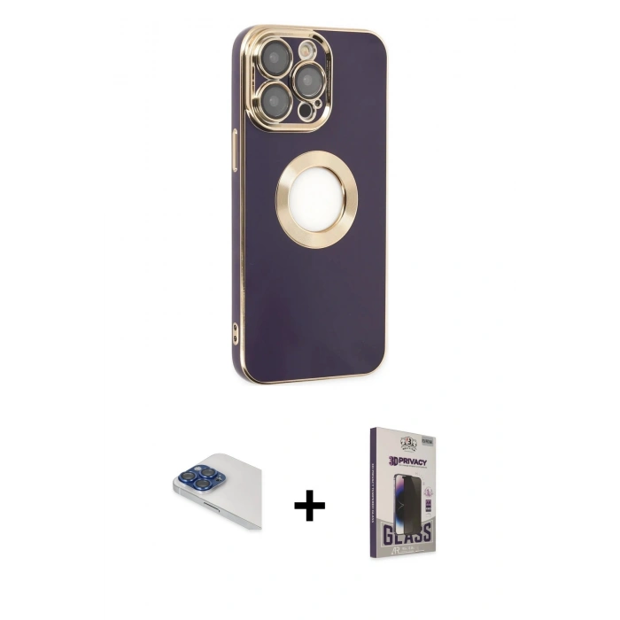 MARSİLYAN™- iPhone 13 Pro Max Kılıf İz Form Serisi - Siyah Bilvis Hayalet Cam Ekran Koruyucu + Pers Alüminyum Kamera Lens - LT