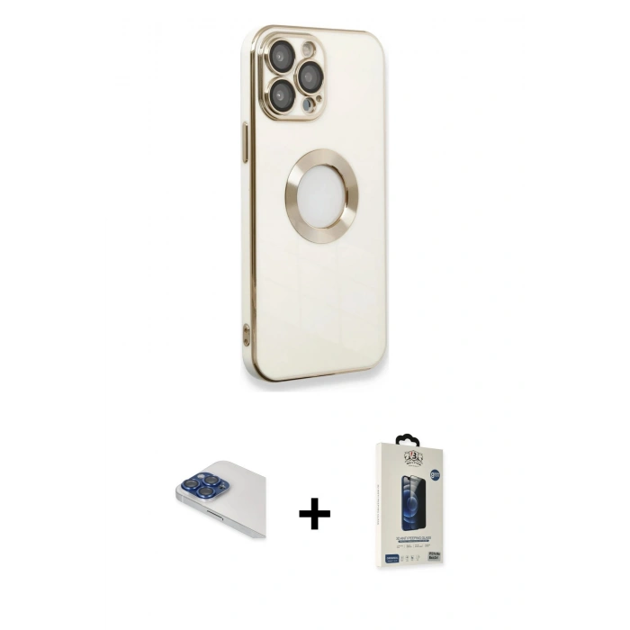 MARSİLYAN™- iPhone 13 Pro Max Kılıf İz Form Serisi - Siyah Bilvis Hayalet Cam Ekran Koruyucu + Pers Alüminyum Kamera Lens - LT