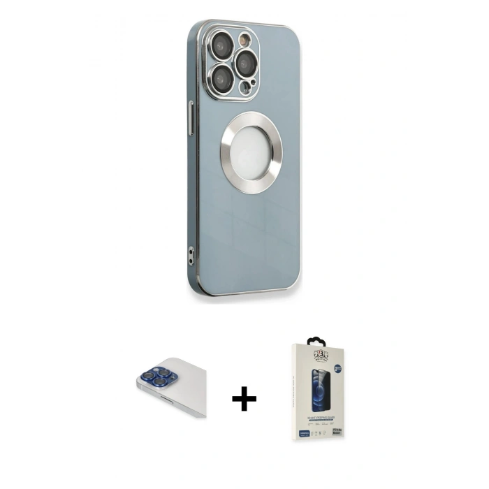 MARSİLYAN™- iPhone 13 Pro Max Kılıf İz Form Serisi - Siyah Bilvis Hayalet Cam Ekran Koruyucu + Pers Alüminyum Kamera Lens - LT