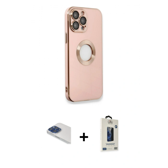 MARSİLYAN™- iPhone 13 Pro Max Kılıf İz Form Serisi - Siyah Bilvis Hayalet Cam Ekran Koruyucu + Pers Alüminyum Kamera Lens - LT