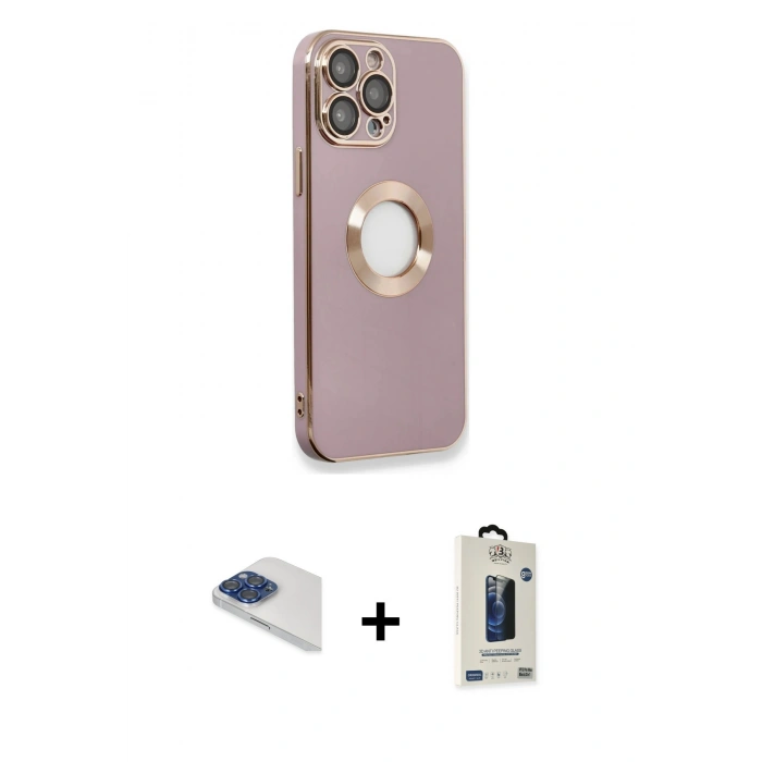 MARSİLYAN™- iPhone 13 Pro Max Kılıf İz Form Serisi - Siyah Bilvis Hayalet Cam Ekran Koruyucu + Pers Alüminyum Kamera Lens - LT