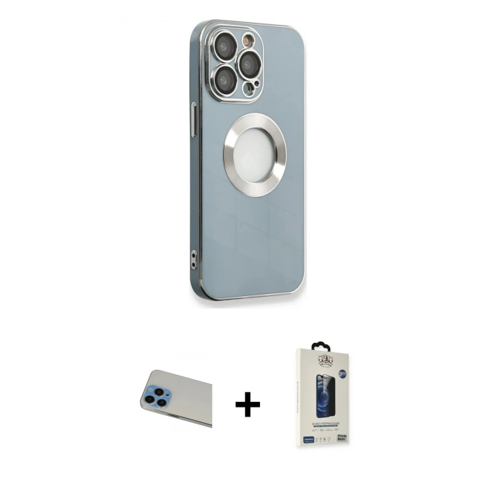MARSİLYAN™- iPhone 13 Pro Max Kılıf İz Form Serisi - Siyah Bilvis Hayalet Cam Ekran Koruyucu + Rainbow Kamera Lens Koruma Cam - MI