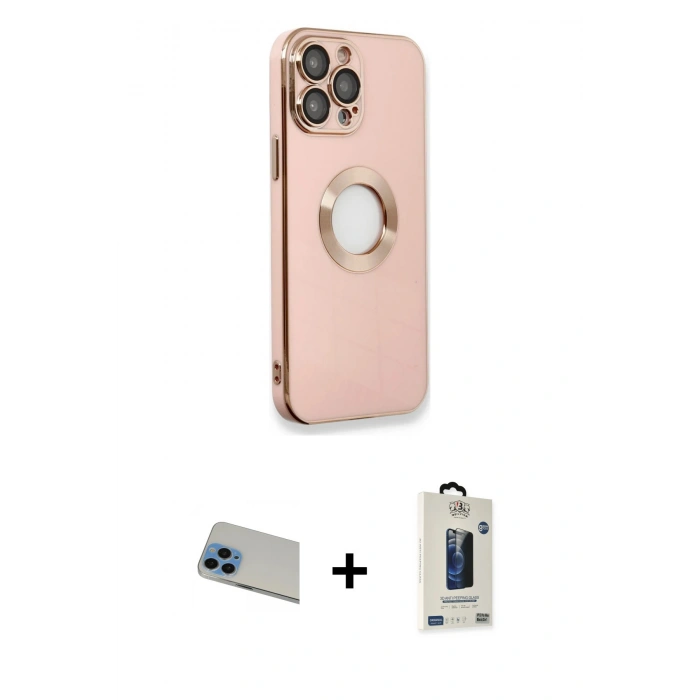 MARSİLYAN™- iPhone 13 Pro Max Kılıf İz Form Serisi - Siyah Bilvis Hayalet Cam Ekran Koruyucu + Rainbow Kamera Lens Koruma Cam - MI