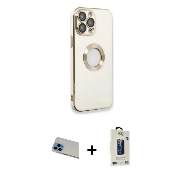 MARSİLYAN™- iPhone 13 Pro Max Kılıf İz Form Serisi - Siyah Bilvis Hayalet Cam Ekran Koruyucu + Rainbow Kamera Lens Koruma Cam - MI