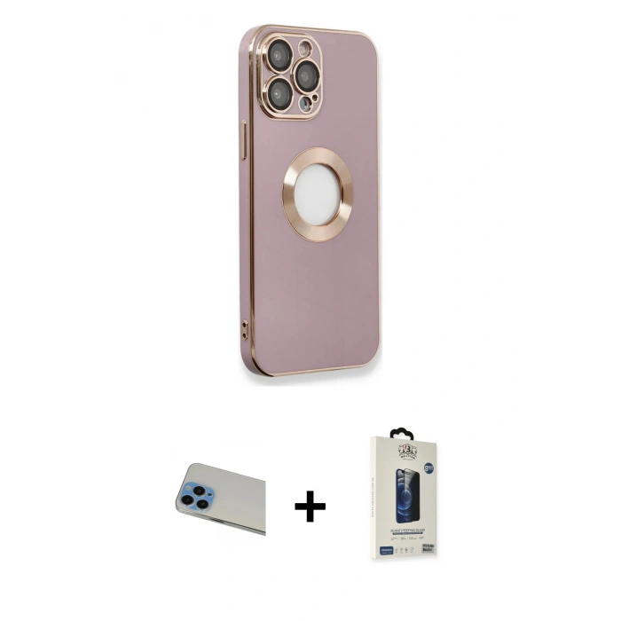 MARSİLYAN™- iPhone 13 Pro Max Kılıf İz Form Serisi - Siyah Bilvis Hayalet Cam Ekran Koruyucu + Rainbow Kamera Lens Koruma Cam - MI