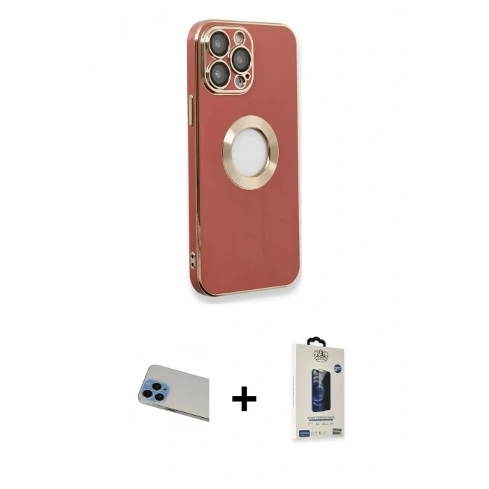 MARSİLYAN™- iPhone 13 Pro Max Kılıf İz Form Serisi - Siyah Bilvis Hayalet Cam Ekran Koruyucu + Rainbow Kamera Lens Koruma Cam - MI
