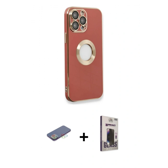 MARSİLYAN™- iPhone 13 Pro Max Kılıf İz Form Serisi - Siyah Bilvis Hayalet Cam Ekran Koruyucu + Mavi Renkli Kamera Lens Koruma Cam