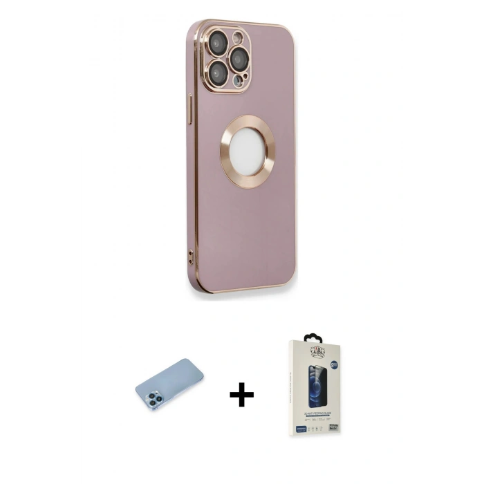 MARSİLYAN™- iPhone 13 Pro Max Kılıf İz Form Serisi - Siyah Bilvis Hayalet Cam Ekran Koruyucu + Mavi Shine Kamera Lens Koruma Cam