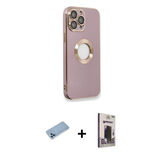 MARSİLYAN™- iPhone 13 Pro Max Kılıf İz Form Serisi - Siyah Bilvis Hayalet Cam Ekran Koruyucu + Mavi Shine Kamera Lens Koruma Cam