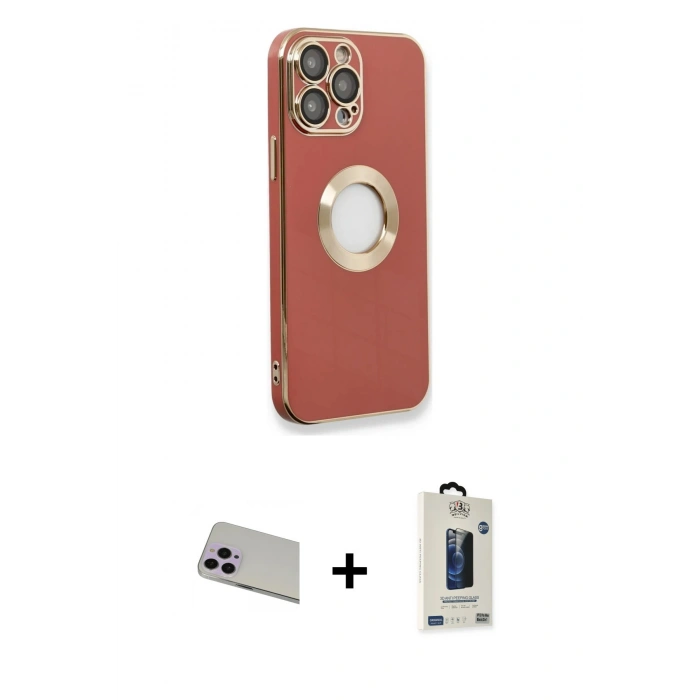 MARSİLYAN™- iPhone 13 Pro Max Kılıf İz Form Serisi - Siyah Bilvis Hayalet Cam Ekran Koruyucu + Rainbow Kamera Lens Koruma Cam - MR