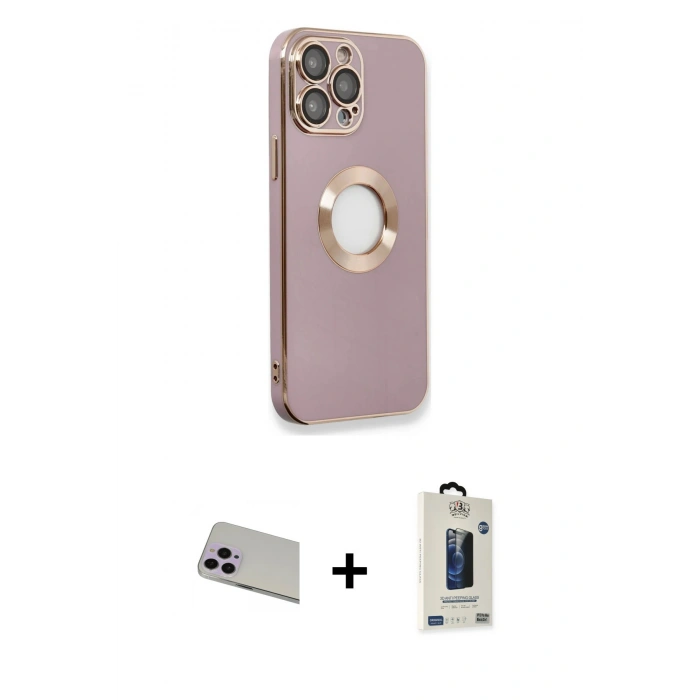 MARSİLYAN™- iPhone 13 Pro Max Kılıf İz Form Serisi - Siyah Bilvis Hayalet Cam Ekran Koruyucu + Rainbow Kamera Lens Koruma Cam - MR