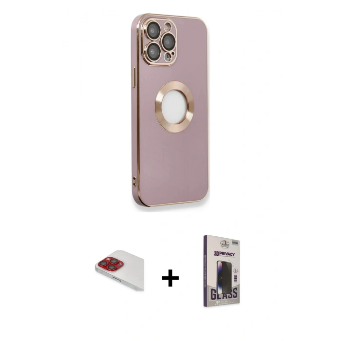 MARSİLYAN™- iPhone 13 Pro Max Kılıf İz Form Serisi - Siyah Bilvis Hayalet Cam Ekran Koruyucu + Pers Alüminyum Kamera Lens - KI