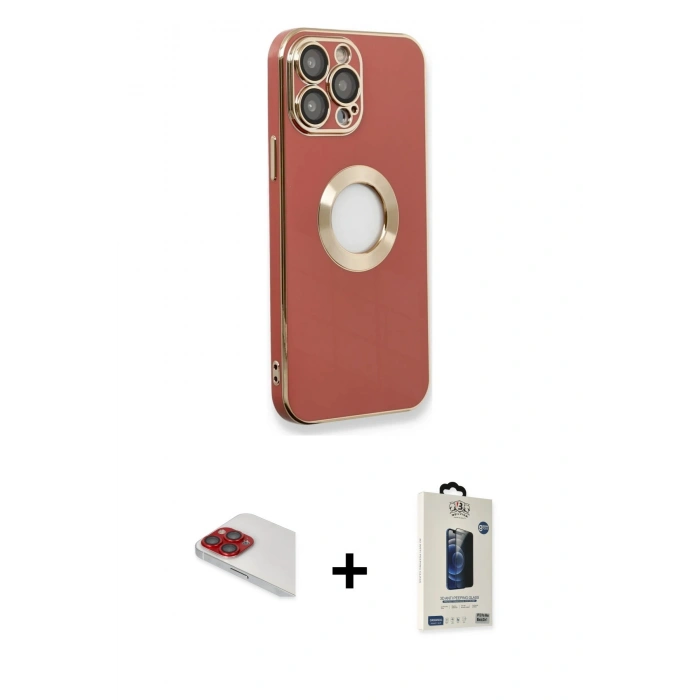 MARSİLYAN™- iPhone 13 Pro Max Kılıf İz Form Serisi - Siyah Bilvis Hayalet Cam Ekran Koruyucu + Pers Alüminyum Kamera Lens - KI