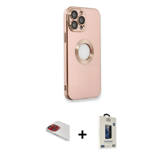 MARSİLYAN™- iPhone 13 Pro Max Kılıf İz Form Serisi - Siyah Bilvis Hayalet Cam Ekran Koruyucu + Pers Alüminyum Kamera Lens - KI