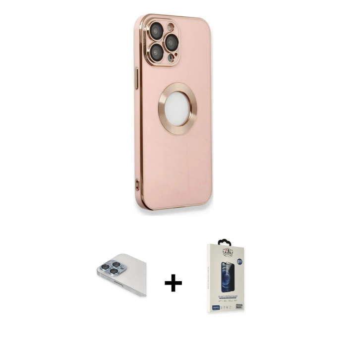 MARSİLYAN™- iPhone 13 Pro Max Kılıf İz Form Serisi - Siyah Bilvis Hayalet Cam Ekran Koruyucu + Pers Alüminyum Kamera Lens - SABE