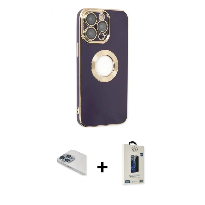 MARSİLYAN™- iPhone 13 Pro Max Kılıf İz Form Serisi - Siyah Bilvis Hayalet Cam Ekran Koruyucu + Pers Alüminyum Kamera Lens - SABE