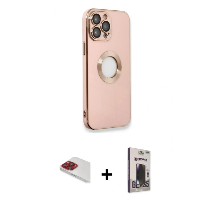MARSİLYAN™- iPhone 13 Pro Max Kılıf İz Form Serisi - Siyah Bilvis Hayalet Cam Ekran Koruyucu + Pers Alüminyum Kamera Lens - KI