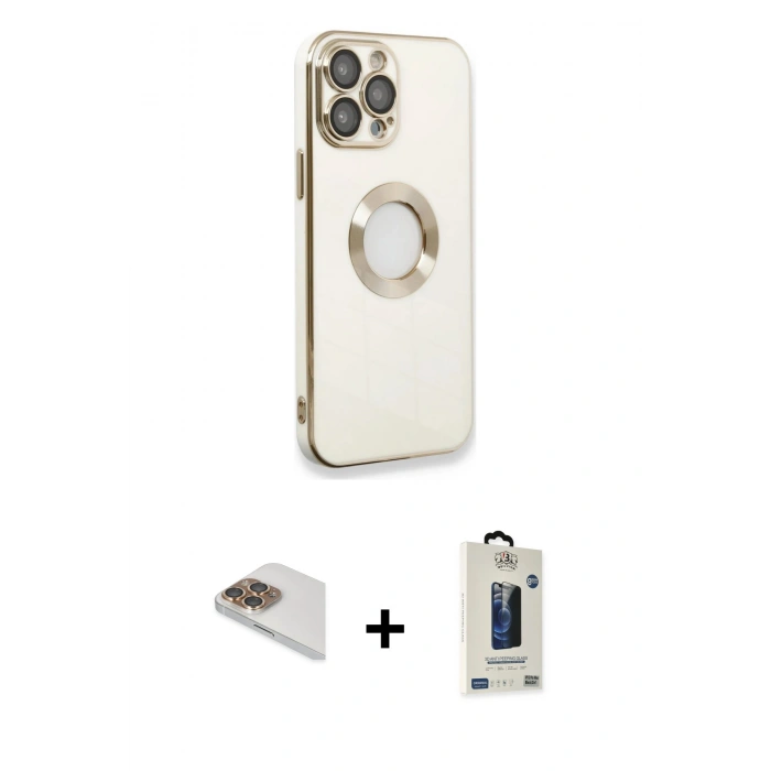 MARSİLYAN™- iPhone 13 Pro Max Kılıf İz Form Serisi - Siyah Bilvis Hayalet Cam Ekran Koruyucu + Pers Alüminyum Kamera Lens - GD