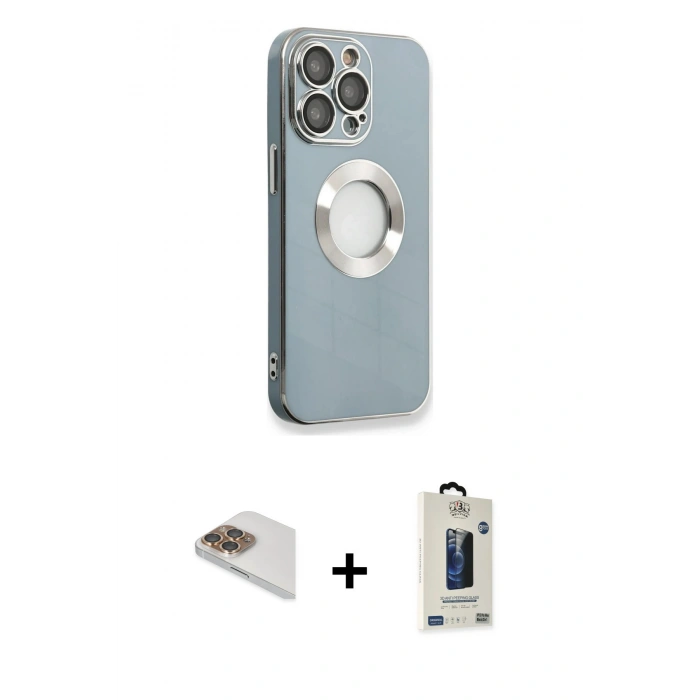 MARSİLYAN™- iPhone 13 Pro Max Kılıf İz Form Serisi - Siyah Bilvis Hayalet Cam Ekran Koruyucu + Pers Alüminyum Kamera Lens - GD