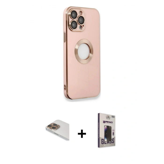 MARSİLYAN™- iPhone 13 Pro Max Kılıf İz Form Serisi - Siyah Bilvis Hayalet Cam Ekran Koruyucu + Pers Alüminyum Kamera Lens - GD