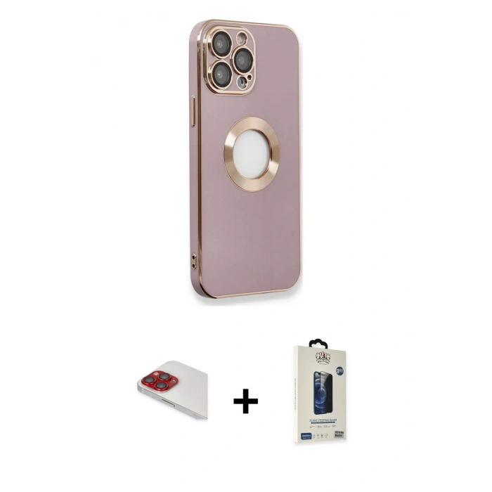 MARSİLYAN™- iPhone 13 Pro Max Kılıf İz Form Serisi - Siyah Bilvis Hayalet Cam Ekran Koruyucu + Pers Alüminyum Kamera Lens - KI