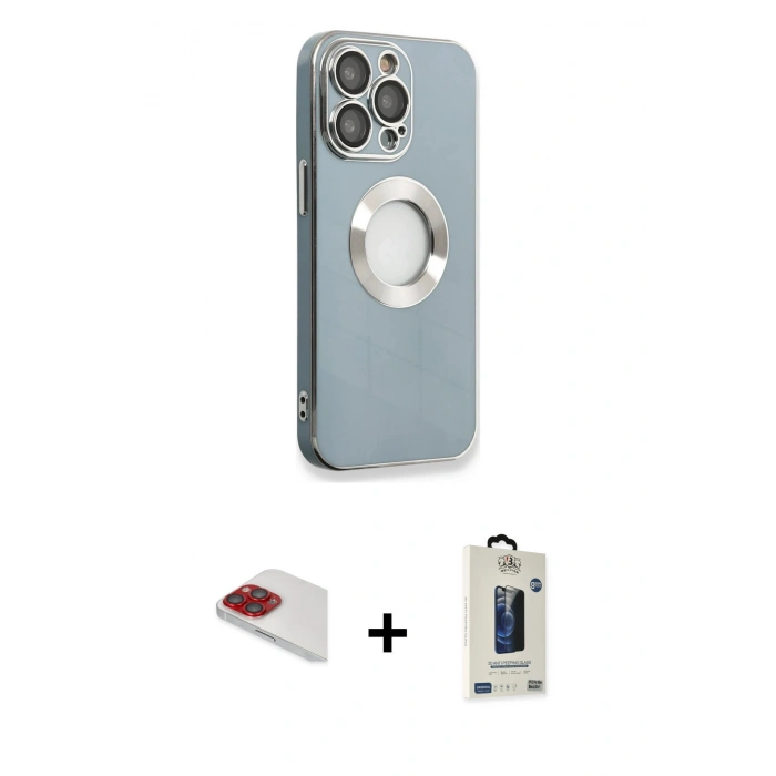 MARSİLYAN™- iPhone 13 Pro Max Kılıf İz Form Serisi - Siyah Bilvis Hayalet Cam Ekran Koruyucu + Pers Alüminyum Kamera Lens - KI