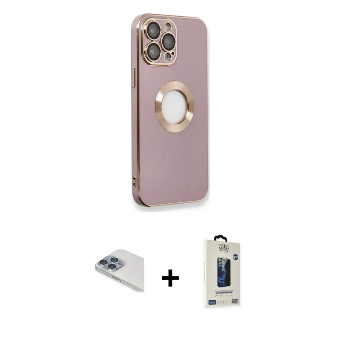 MARSİLYAN™- iPhone 13 Pro Max Kılıf İz Form Serisi - Siyah Bilvis Hayalet Cam Ekran Koruyucu + Pers Alüminyum Kamera Lens - SABE