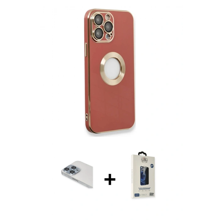 MARSİLYAN™- iPhone 13 Pro Max Kılıf İz Form Serisi - Siyah Bilvis Hayalet Cam Ekran Koruyucu + Pers Alüminyum Kamera Lens - SABE