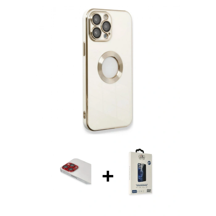 MARSİLYAN™- iPhone 13 Pro Max Kılıf İz Form Serisi - Siyah Bilvis Hayalet Cam Ekran Koruyucu + Pers Alüminyum Kamera Lens - KI