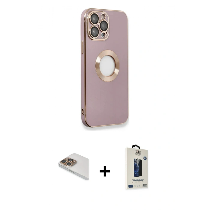 MARSİLYAN™- iPhone 13 Pro Max Kılıf İz Form Serisi - Siyah Bilvis Hayalet Cam Ekran Koruyucu + Pers Alüminyum Kamera Lens - GD