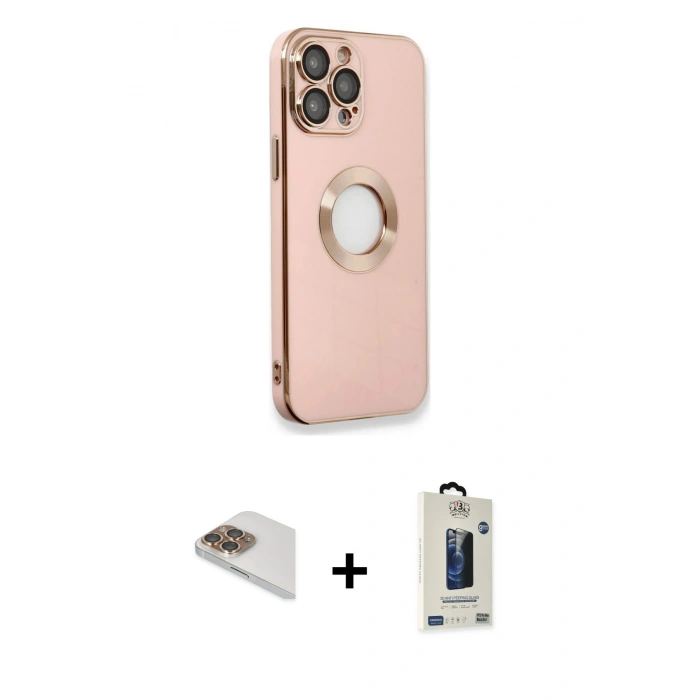 MARSİLYAN™- iPhone 13 Pro Max Kılıf İz Form Serisi - Siyah Bilvis Hayalet Cam Ekran Koruyucu + Pers Alüminyum Kamera Lens - GD